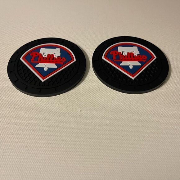 MLB Philadelphia Phillies car cup Coasters in black Set of 2 NWT - Picture 5 of 6